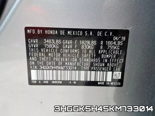 3HGGK5H45KM733014 фото 2