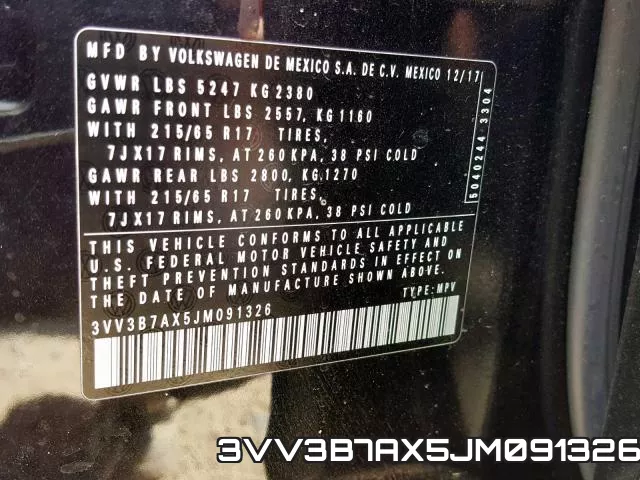 3VV3B7AX5JM091326 фото 2