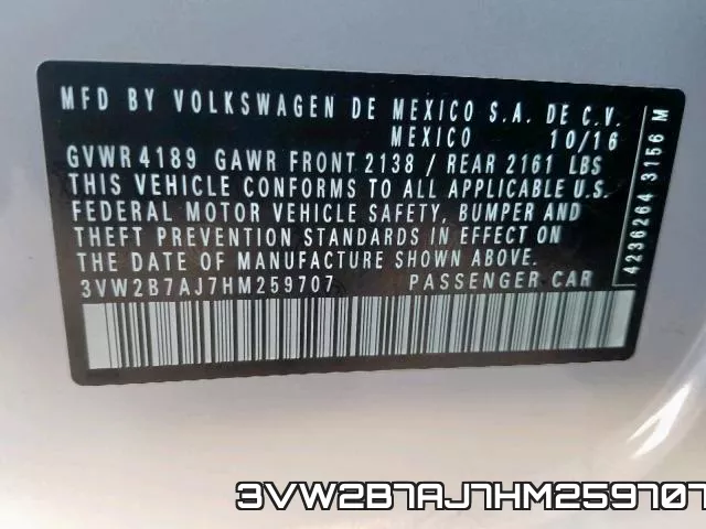 3VW2B7AJ7HM259707 фото 2