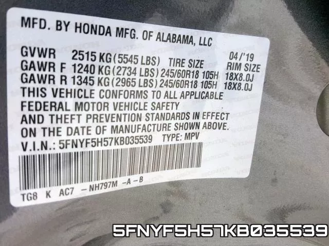 5FNYF5H57KB035539 фото 2