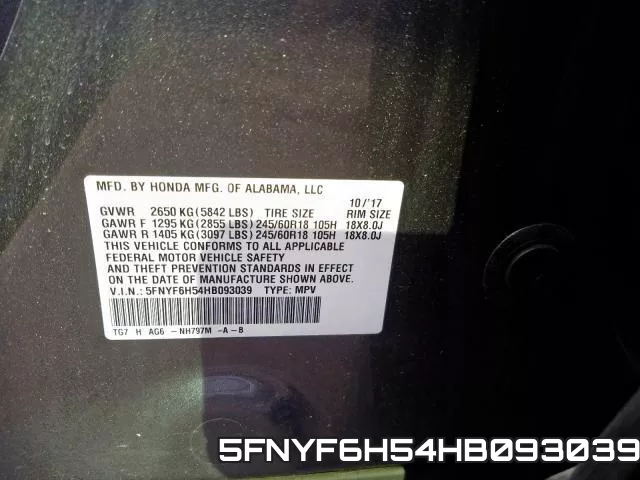 5FNYF6H54HB093039 фото 2