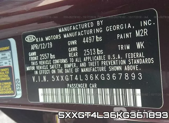 5XXGT4L36KG367893 фото 10