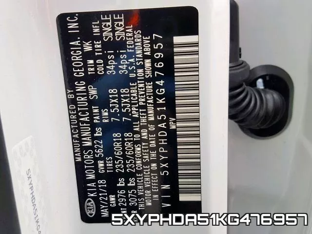 5XYPHDA51KG476957 фото 2