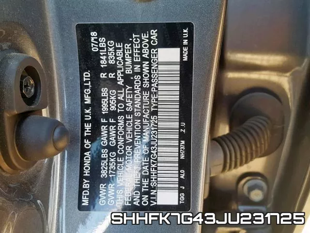 SHHFK7G43JU231725 фото 2