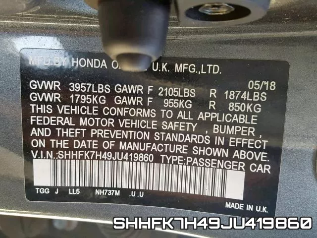 SHHFK7H49JU419860 фото 2