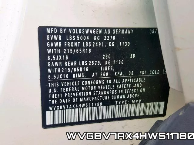 WVGBV7AX4HW511780 фото 2