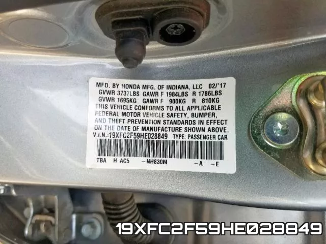 19XFC2F59HE028849 фото 2