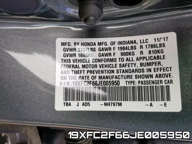 19XFC2F66JE005950 фото 2