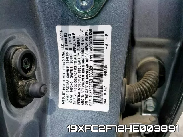 19XFC2F72HE003891 фото 2