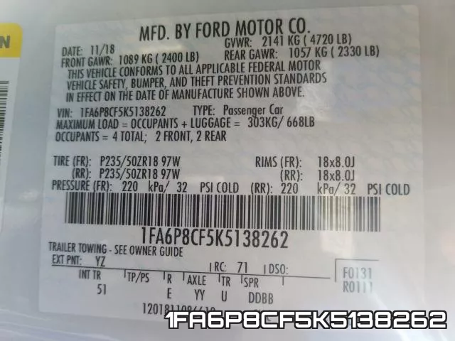 1FA6P8CF5K5138262 фото 2