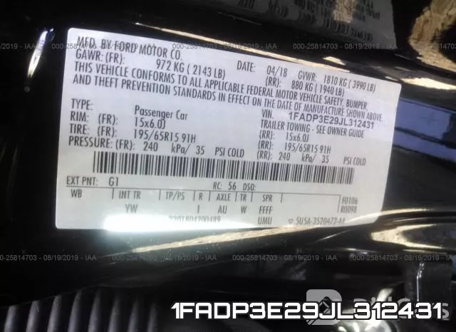 1FADP3E29JL312431 фото 10