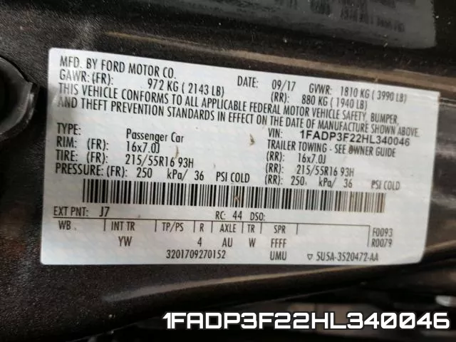 1FADP3F22HL340046 фото 2