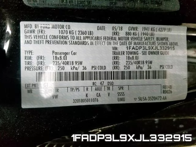 1FADP3L9XJL332915 фото 2