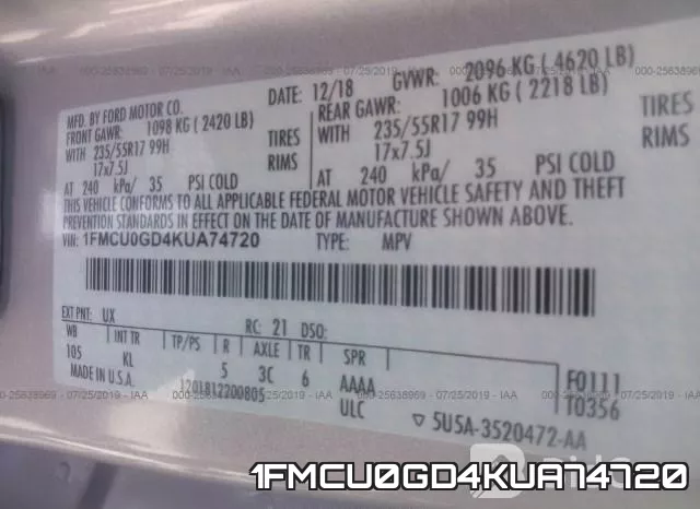 1FMCU0GD4KUA74720 фото 10