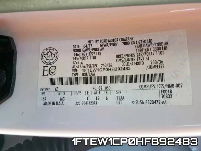 1FTEW1CP0HFB92483 фото 2