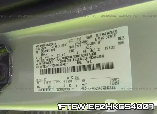 1FTEW1EF0HKC54007 фото 10