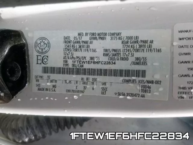 1FTEW1EF6HFC22834 фото 2