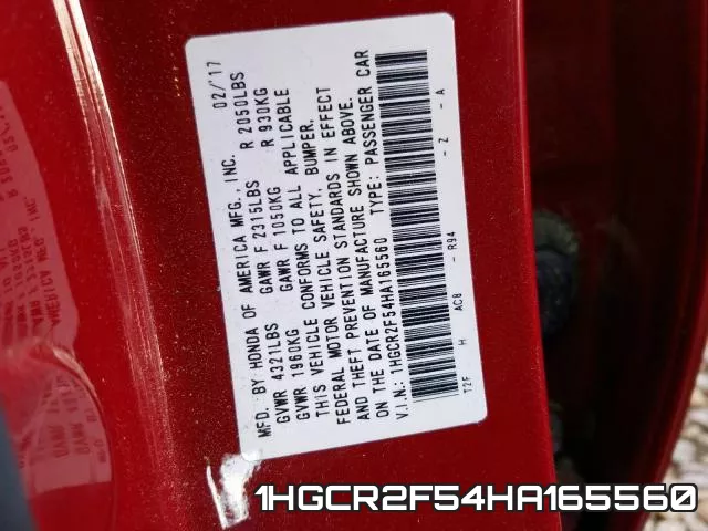 1HGCR2F54HA165560 фото 2
