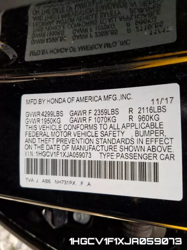 1HGCV1F1XJA059073 фото 2