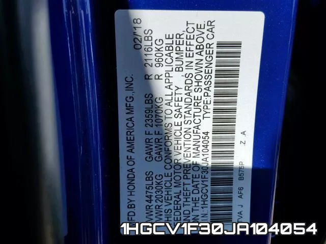 1HGCV1F30JA104054 фото 2