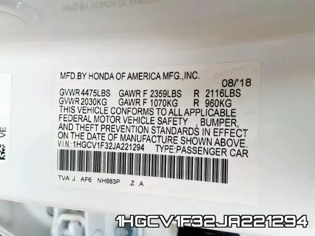1HGCV1F32JA221294 фото 2