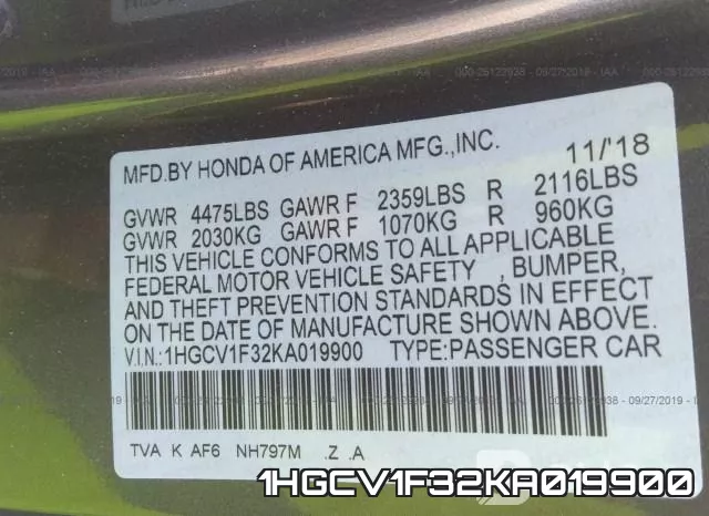 1HGCV1F32KA019900 фото 10