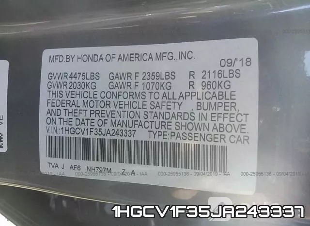 1HGCV1F35JA243337 фото 10