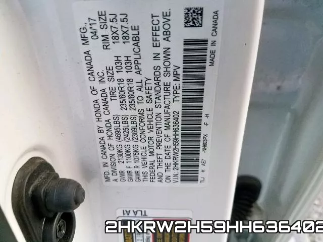 2HKRW2H59HH636402 фото 2