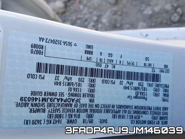 3FADP4AJ9JM146039 фото 2