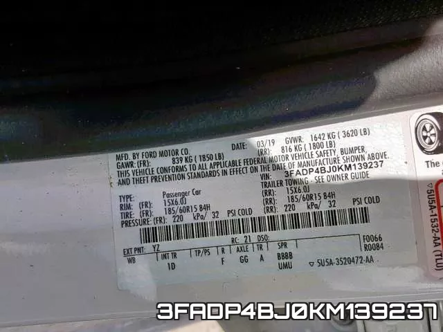 3FADP4BJ0KM139237 фото 2