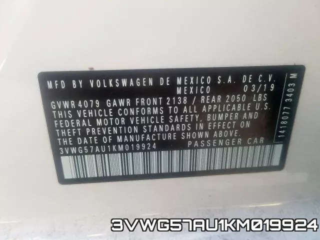 3VWG57AU1KM019924 фото 2