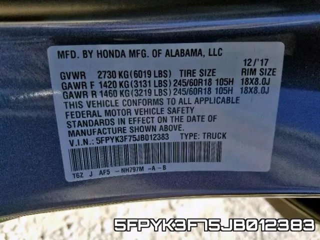 5FPYK3F75JB012383 фото 2