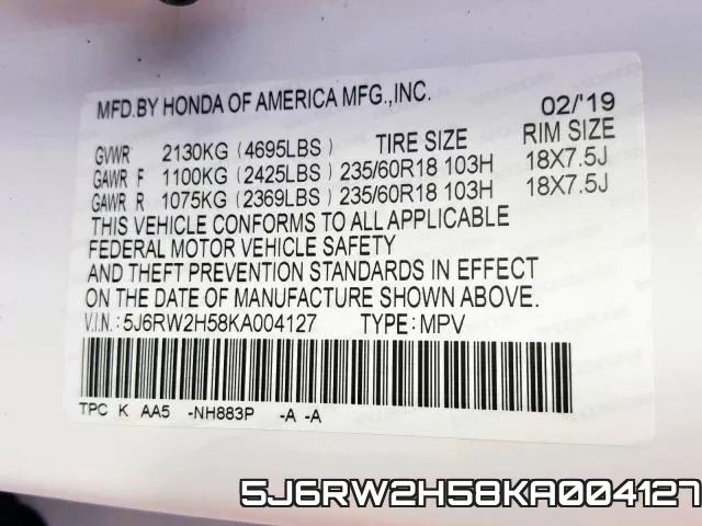 5J6RW2H58KA004127 фото 2