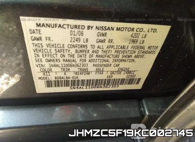 JHMZC5F19KC002745 фото 10