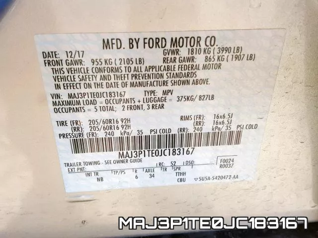 MAJ3P1TE0JC183167 фото 2