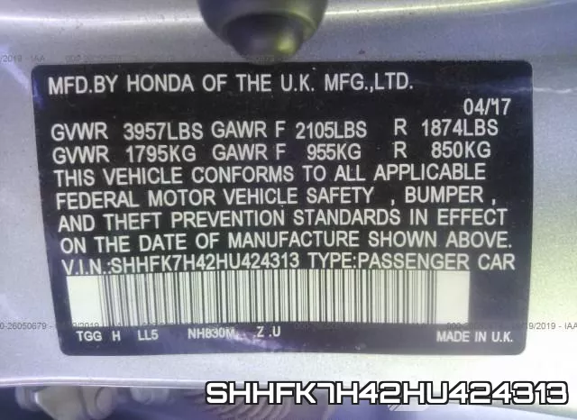 SHHFK7H42HU424313 фото 9