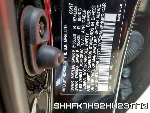 SHHFK7H92HU231770 фото 2