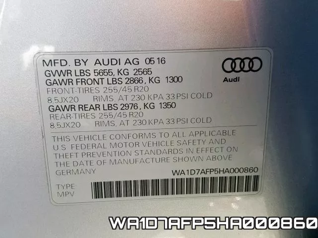 WA1D7AFP5HA000860 фото 2
