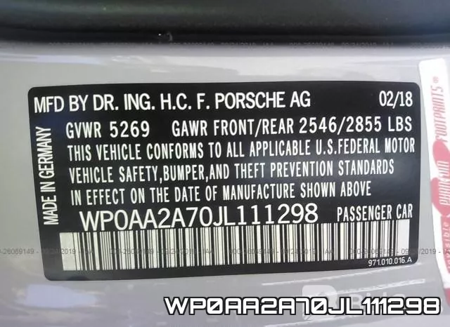 WP0AA2A70JL111298 фото 10