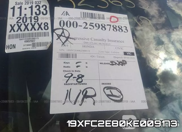 19XFC2E80KE009173 фото 8
