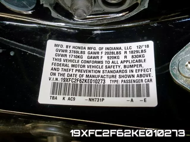 19XFC2F62KE010273 фото 2