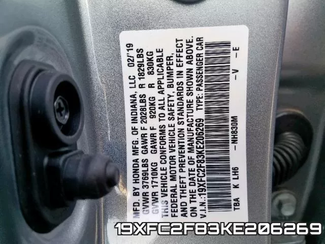 19XFC2F83KE206269 фото 2
