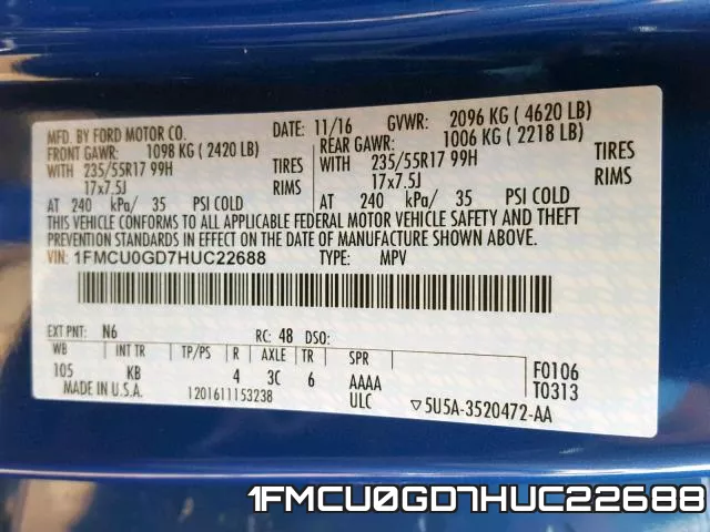 1FMCU0GD7HUC22688 фото 2