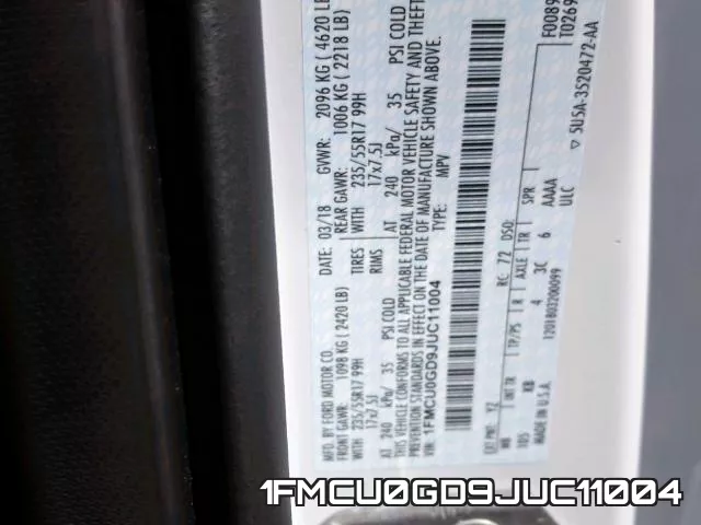 1FMCU0GD9JUC11004 фото 2