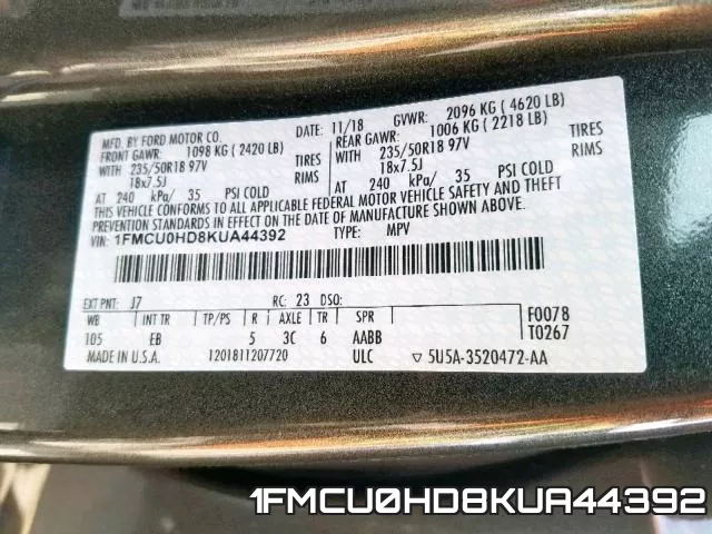 1FMCU0HD8KUA44392 фото 2
