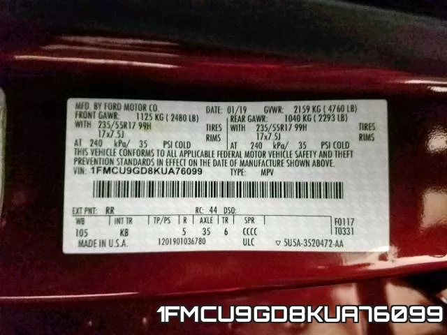 1FMCU9GD8KUA76099 фото 2