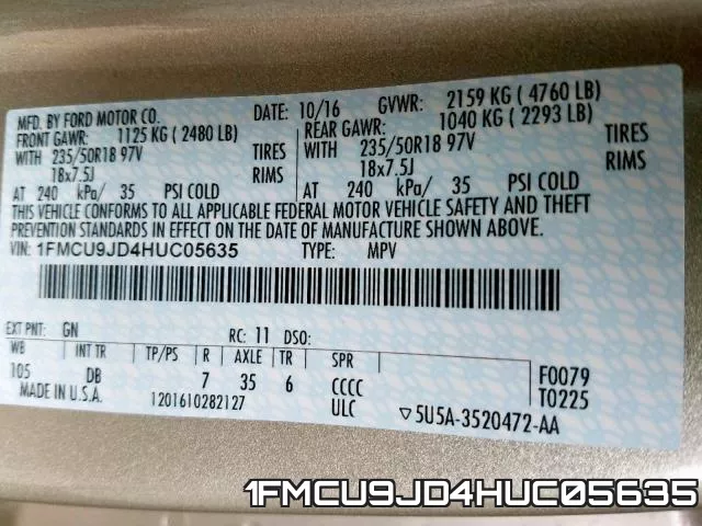 1FMCU9JD4HUC05635 фото 2