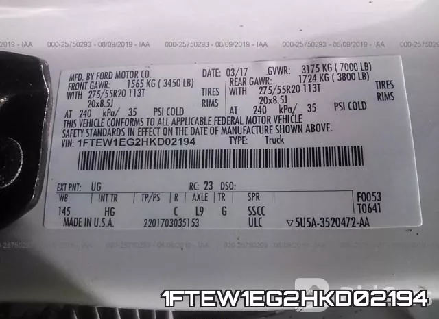 1FTEW1EG2HKD02194 фото 10