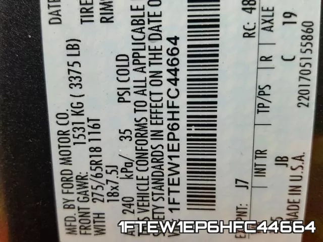 1FTEW1EP6HFC44664 фото 2