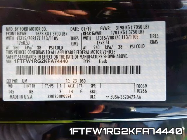 1FTFW1RG2KFA74440 фото 2